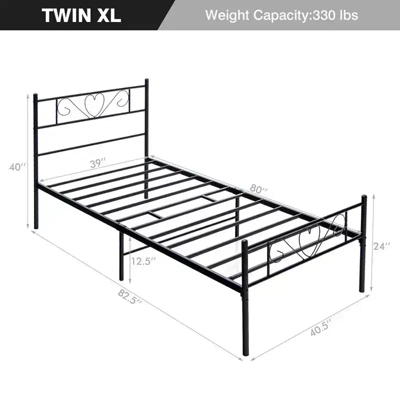 Twin XL Heavy-Duty Metal Platform Bed Frame with Under-Bed Storage & Steel Slat Support