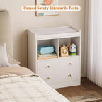 Commode avec plateau à langer amovible, Commode de chambre d'enfant avec 3 grands tiroirs, Station à langer et rangement moderne pour bébé, Table en bois massif