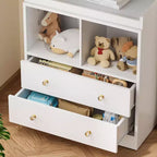 Commode avec plateau à langer amovible, Commode de chambre d'enfant avec 3 grands tiroirs, Station à langer et rangement moderne pour bébé, Table en bois massif