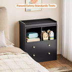 Commode avec plateau à langer amovible, Commode de chambre d'enfant avec 3 grands tiroirs, Station à langer et rangement moderne pour bébé, Table en bois massif