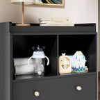 Commode avec plateau à langer amovible, Commode de chambre d'enfant avec 3 grands tiroirs, Station à langer et rangement moderne pour bébé, Table en bois massif