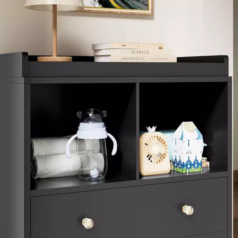 Dresser with Removable Changing Tray, Nursery Dresser with 3 Large Drawers, Modern Baby Changing Station & Storage for Nursery, Solid Wood Table