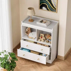Commode avec plateau à langer amovible, Commode de chambre d'enfant avec 3 grands tiroirs, Station à langer et rangement moderne pour bébé, Table en bois massif