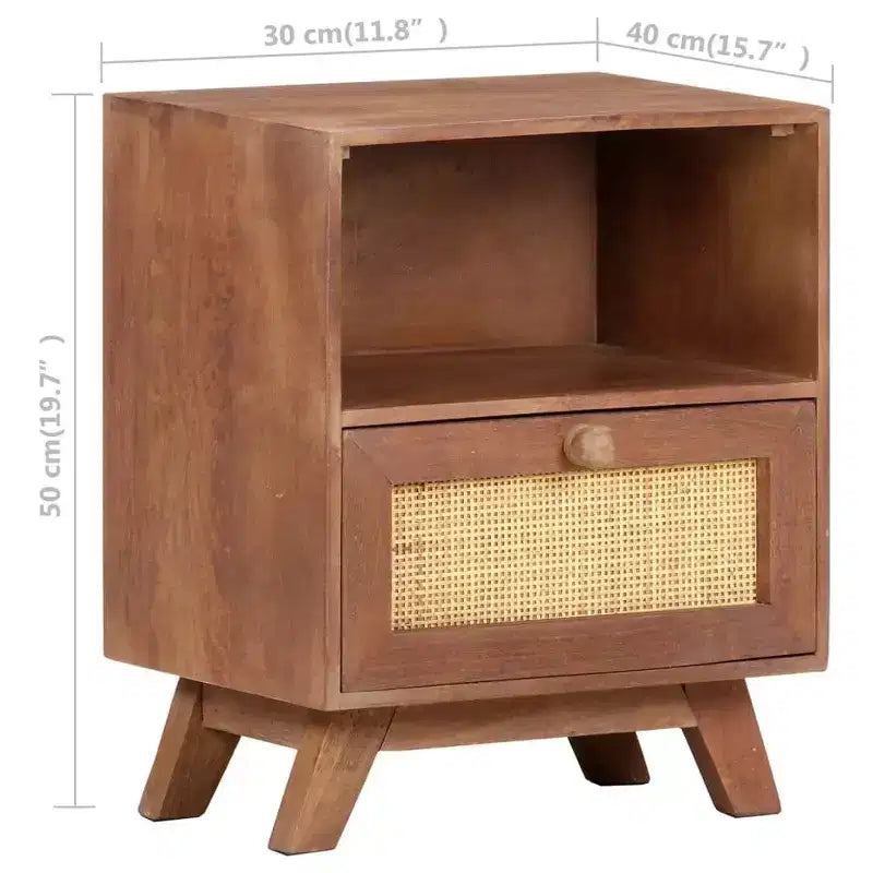 Bedside Cabinet in Solid Mango Wood – 15.7" x 11.8" x 19.7" Nightstand