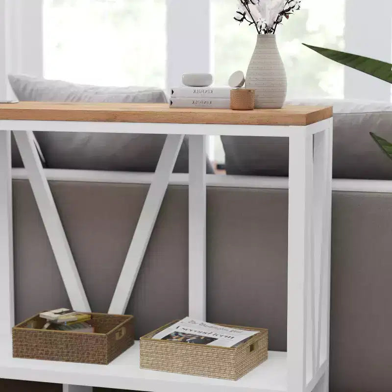 Modern Farmhouse Engineered Wood Sofa Table with Wood Bracing & Lower Shelf