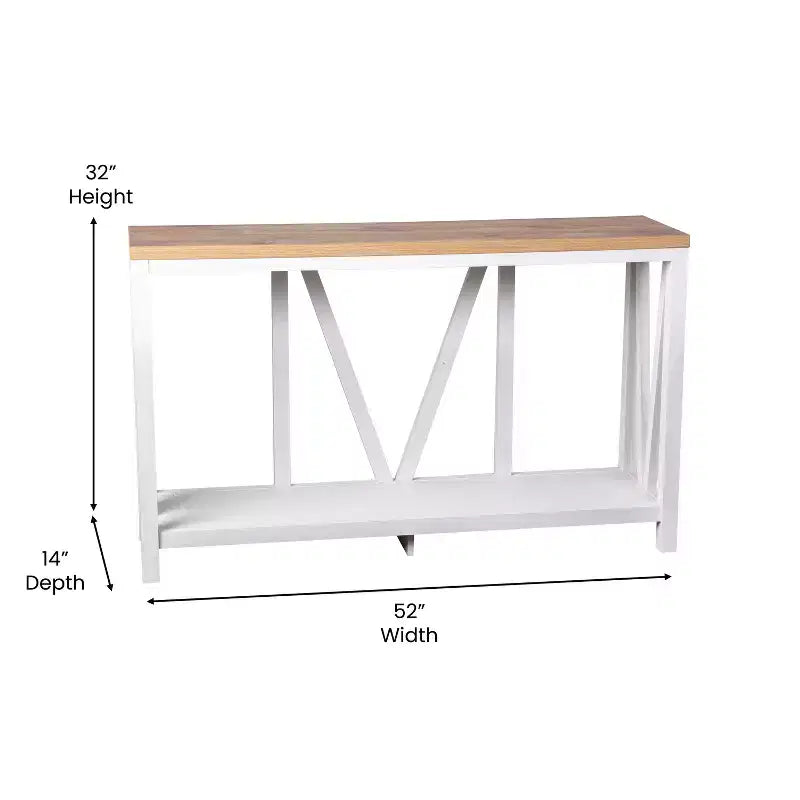 Modern Farmhouse Engineered Wood Sofa Table with Wood Bracing & Lower Shelf