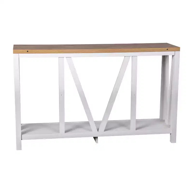Modern Farmhouse Engineered Wood Sofa Table with Wood Bracing & Lower Shelf