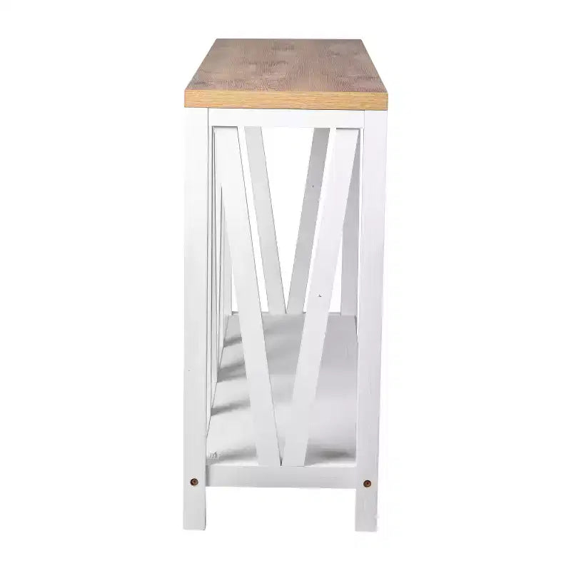 Modern Farmhouse Engineered Wood Sofa Table with Wood Bracing & Lower Shelf