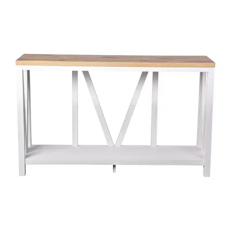 Modern Farmhouse Engineered Wood Sofa Table with Wood Bracing & Lower Shelf