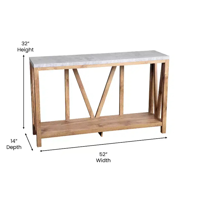 Modern Farmhouse Engineered Wood Sofa Table with Wood Bracing & Lower Shelf