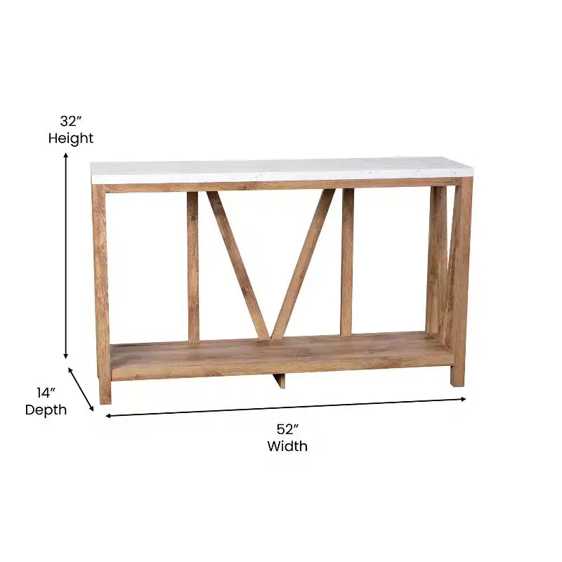 Modern Farmhouse Engineered Wood Sofa Table with Wood Bracing & Lower Shelf
