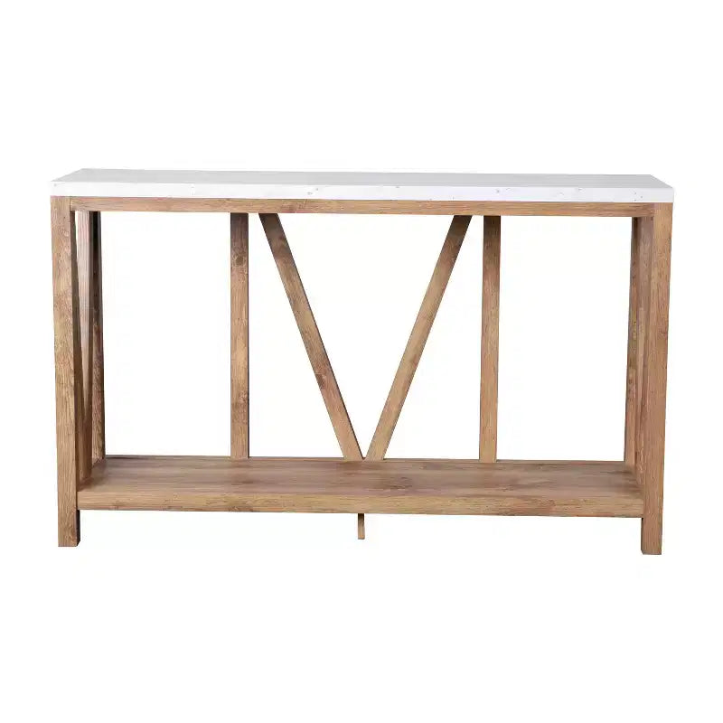 Modern Farmhouse Engineered Wood Sofa Table with Wood Bracing & Lower Shelf