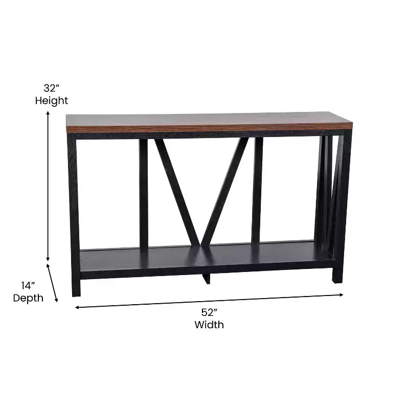Modern Farmhouse Engineered Wood Sofa Table with Wood Bracing & Lower Shelf
