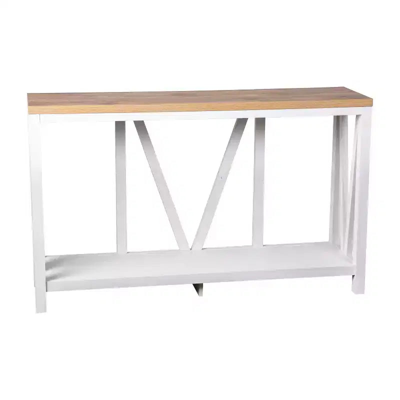 Modern Farmhouse Engineered Wood Sofa Table with Wood Bracing & Lower Shelf