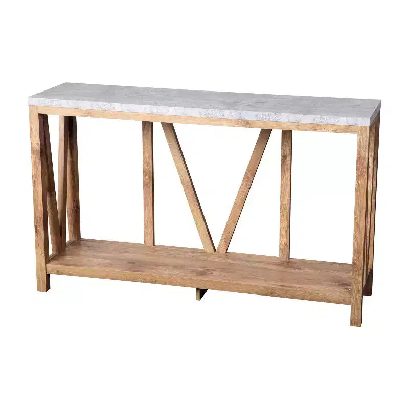 Modern Farmhouse Engineered Wood Sofa Table with Wood Bracing & Lower Shelf