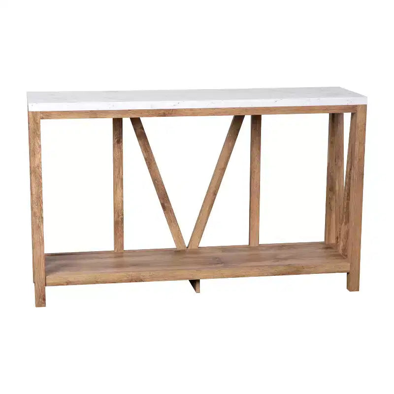 Modern Farmhouse Engineered Wood Sofa Table with Wood Bracing & Lower Shelf