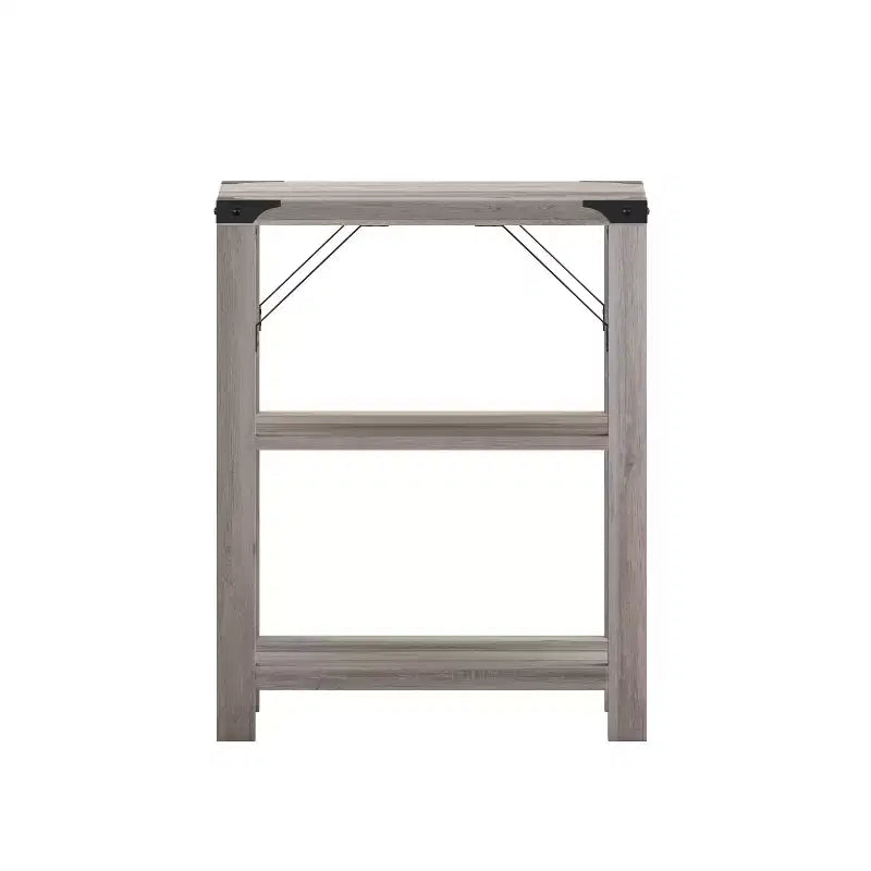 Modern Farmhouse Engineered Wood End Table with Two-Tiered Shelving & Steel Accents