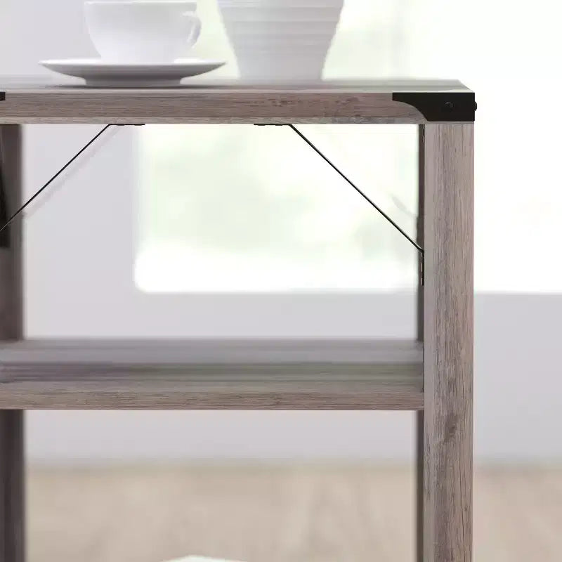 Modern Farmhouse Engineered Wood End Table with Two-Tiered Shelving & Steel Accents