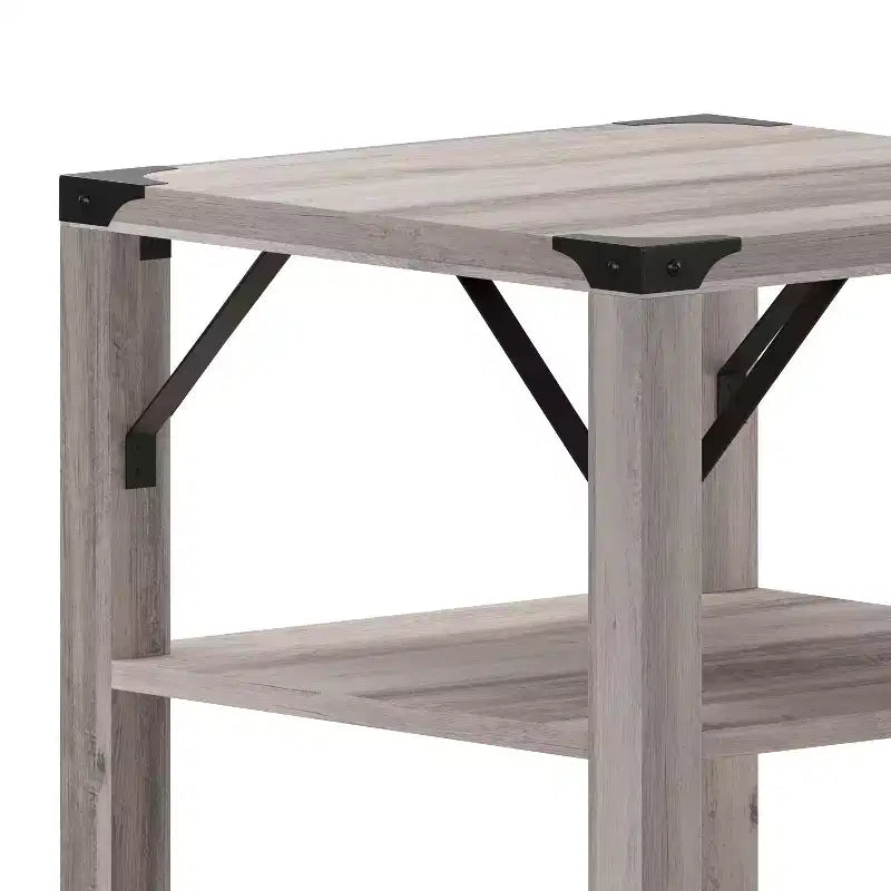 Modern Farmhouse Engineered Wood End Table with Two-Tiered Shelving & Steel Accents