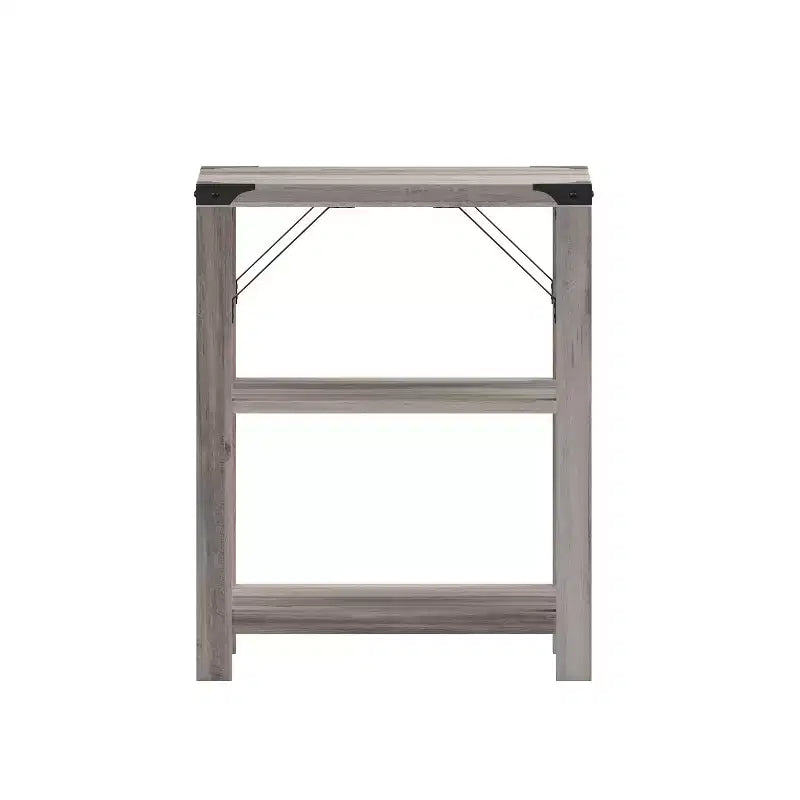 Modern Farmhouse Engineered Wood End Table with Two-Tiered Shelving & Steel Accents