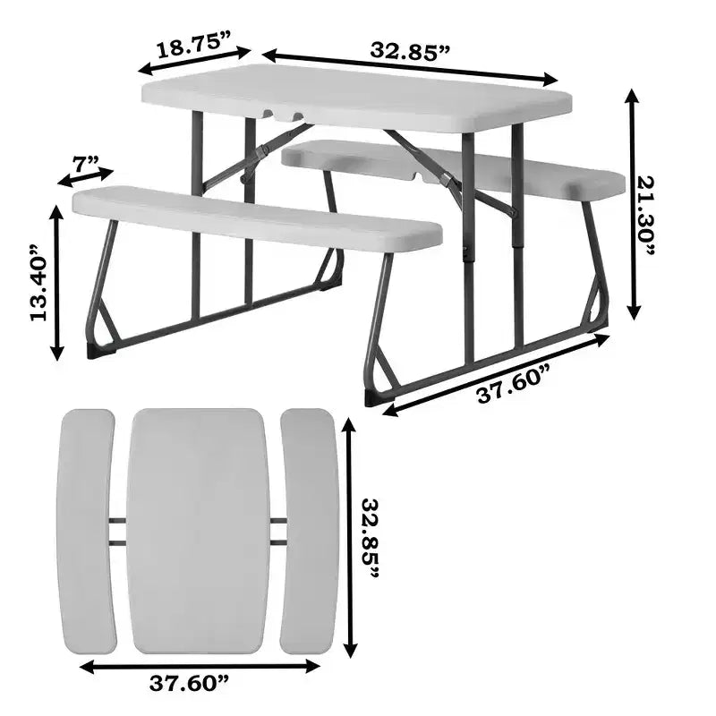 Foldable White Kids' Picnic Table Bench Outdoor Portable Children's Backyard Table, Crafting, Dining, and Playtime Patio Table