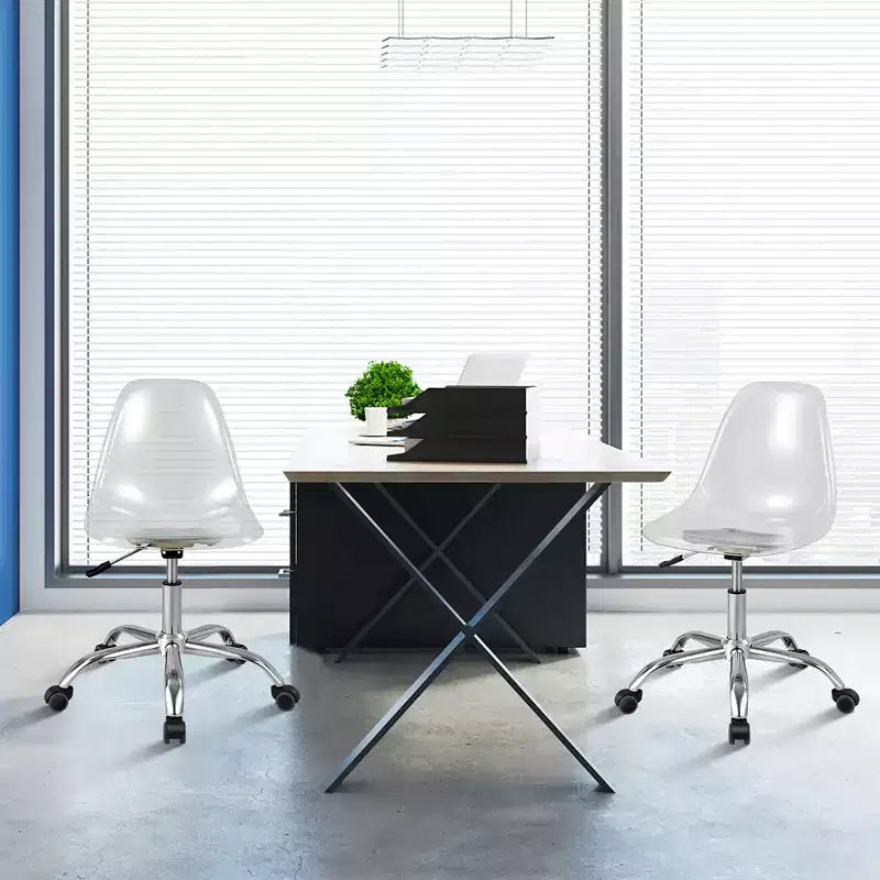 Set of 2 Rolling Acrylic Armless Swivel Vanity Ghost Chair – Adjustable Height