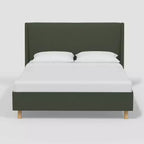 Lit plateforme capitonné Encino avec tête de lit à oreilles – Velours classique sec, cadre en bois de pin