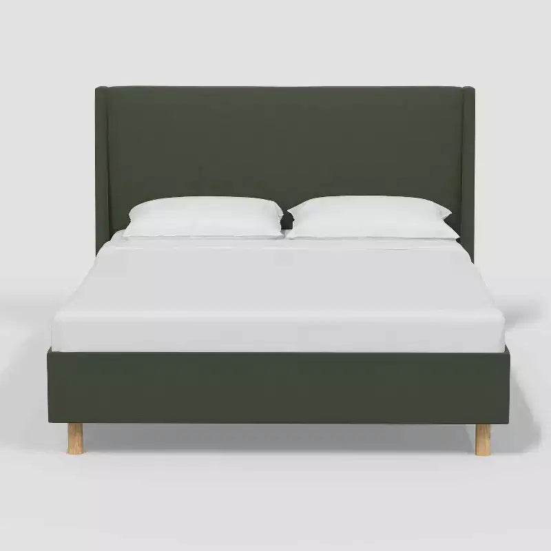 Encino Upholstered Wingback Platform Bed – Dry Classic Velvet, Pine Wood Frame