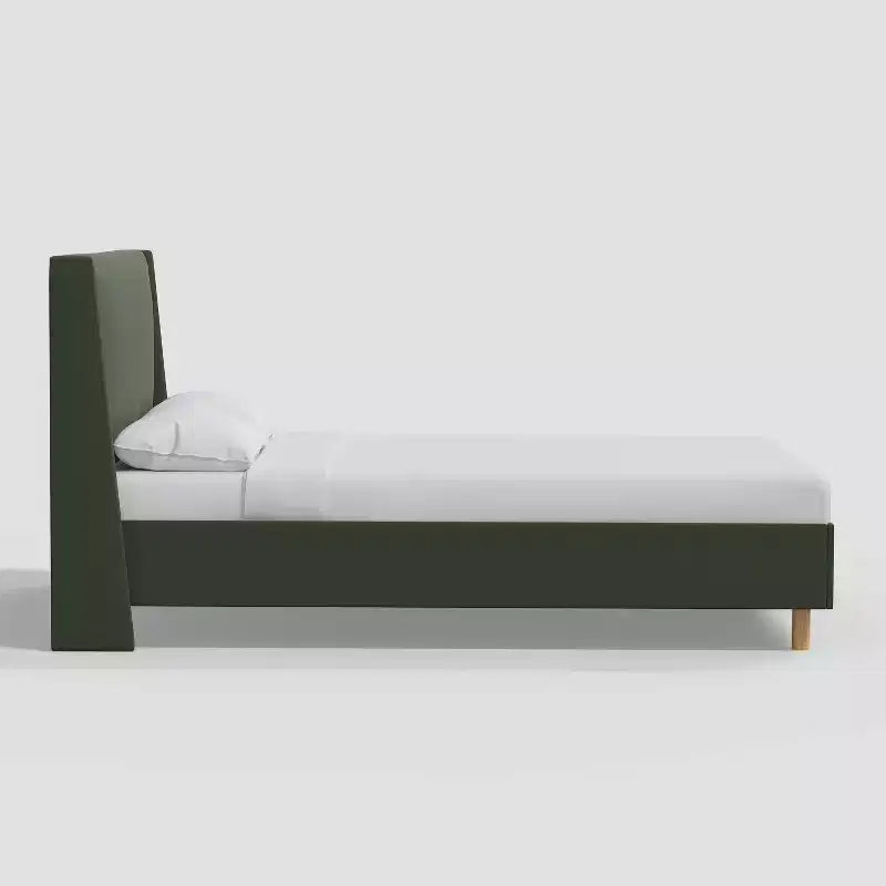 Encino Upholstered Wingback Platform Bed – Dry Classic Velvet, Pine Wood Frame