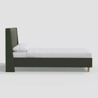 Lit plateforme capitonné Encino avec tête de lit à oreilles – Velours classique sec, cadre en bois de pin