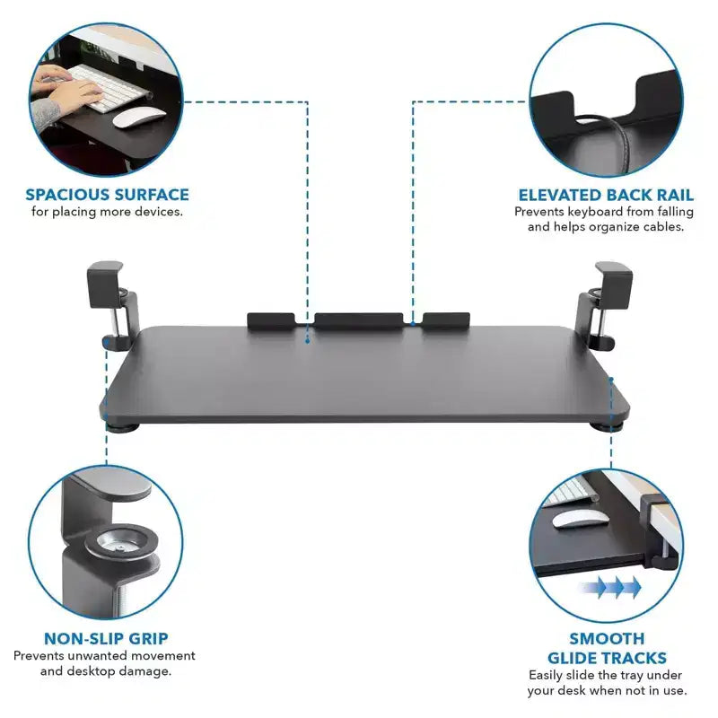 Clamp Keyboard Tray – Sliding Under Desk Keyboard & Mouse Platform, No Screws Needed